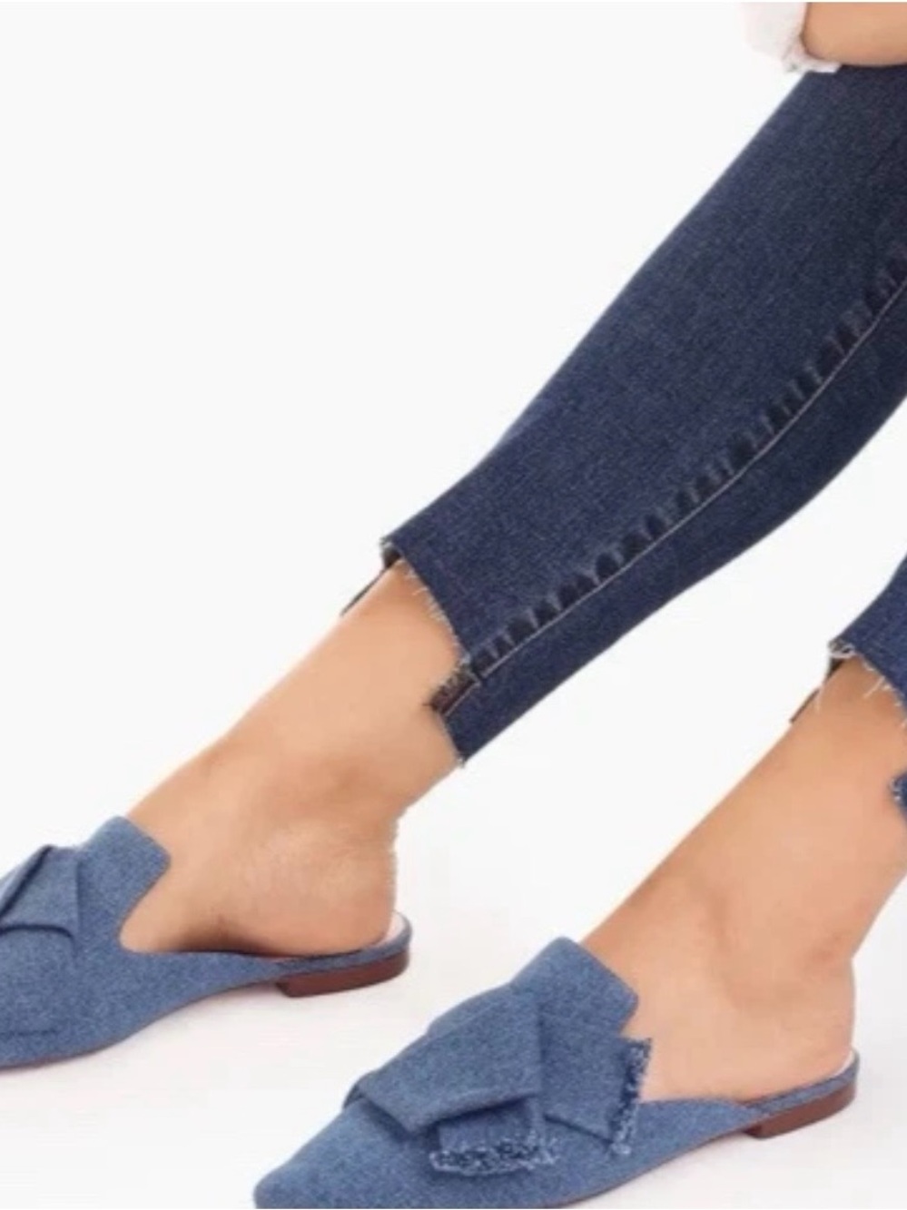 J Crew Women's Marina Loafer Slide Denim Ice Blue Knot Pointed Toe (Size 7)